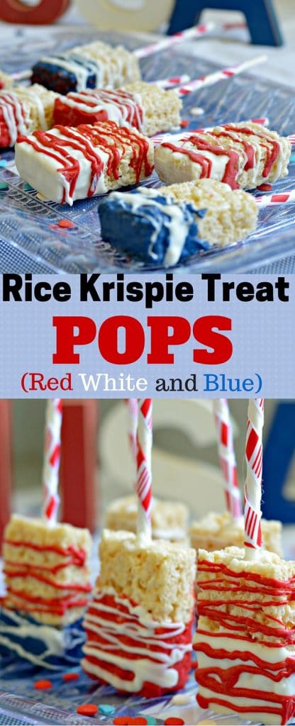 These rice krispie treat pops are perfect for Memorial Day or Independence Day! You can really decorate them however you want depending on what time of year it is, or leave them un-decorated! Either way, they are delicious!