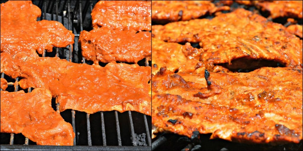 Tacos Al Pastor on Grill before and after