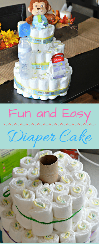 This Diaper Cake is so fun and easy to make and would make a perfect gift at your next baby shower. Check it out on the blog now!
