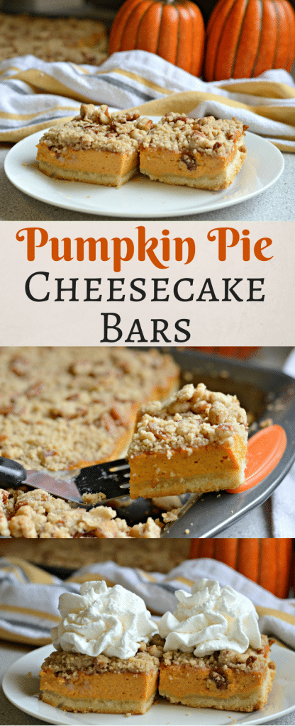 These Pumpkin Pie Cheesecake Bars are perfect for this time of year and can serve a large crowd. They are easy to make too! Check them out now!